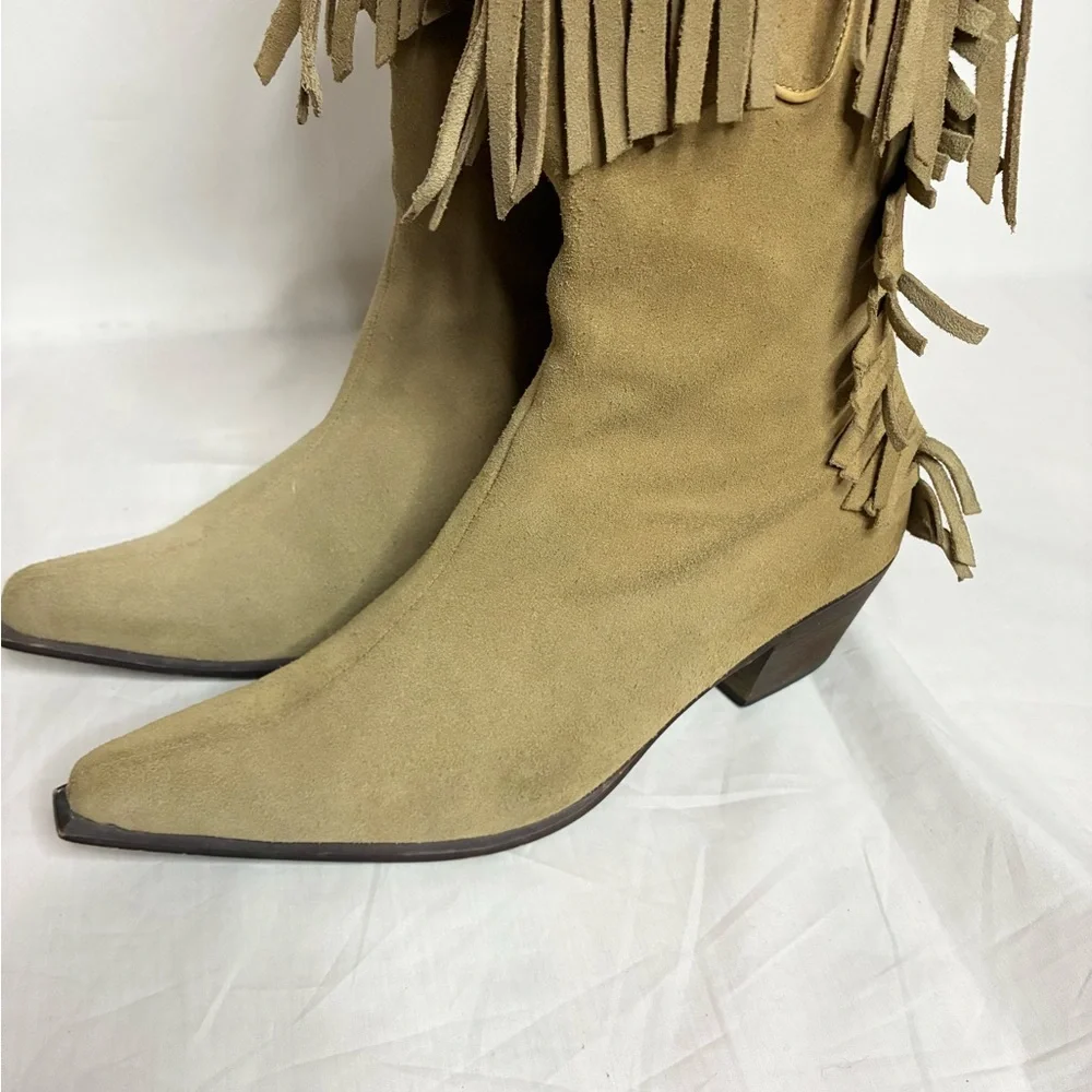 Vintage Suede Fringe Western Bohemian Cowboy Boots - Picture 11 of 12